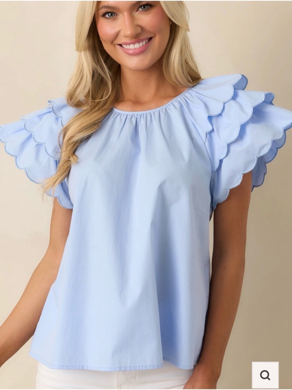 Prosperina Bianca Blue Fog Cotton Embroidered Scallop Top Size Small